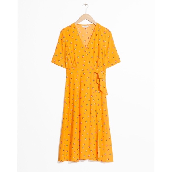 & other stories wrap dress in yellow floral print